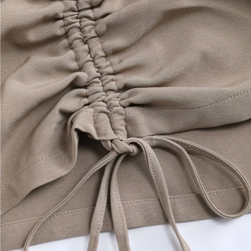 Cider Beige Midi Skirt cargo with Pocket and Drawstring - Picture 5 of 11